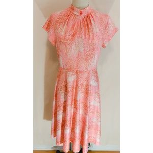 Vintage 60s pink abstract skater dress w/ keyhole